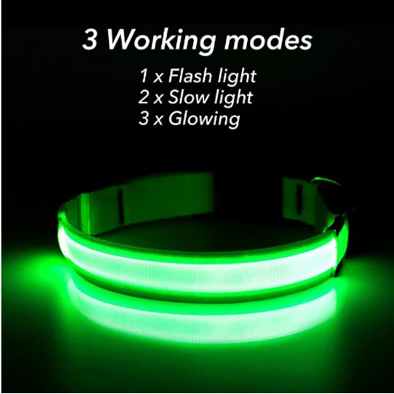 USB Rechargeable Luminous Collar Adjustable Led Glowing Dog Collar
