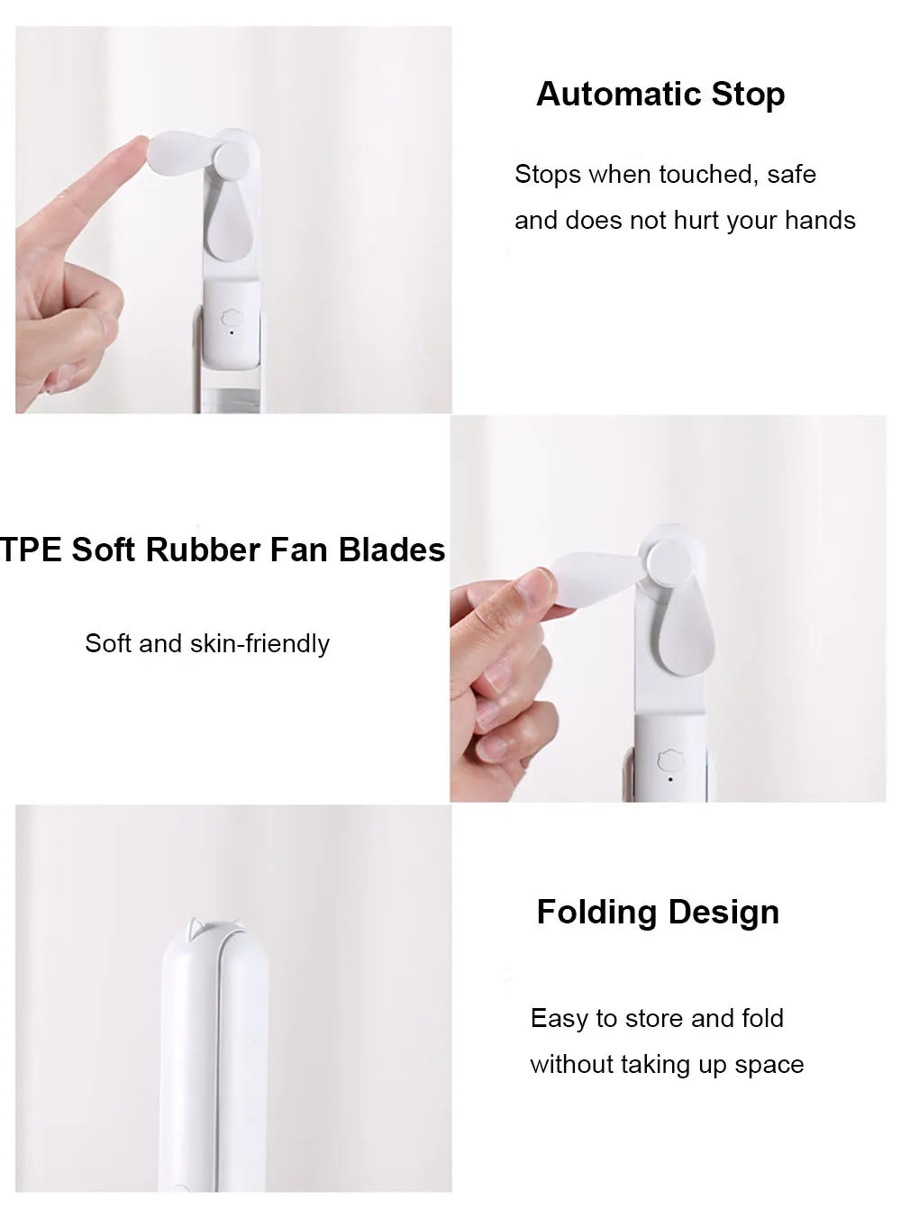 Portable Fan 2000mAh USB Rechargeable 3 Speed Mini Handheld Foldable Fan