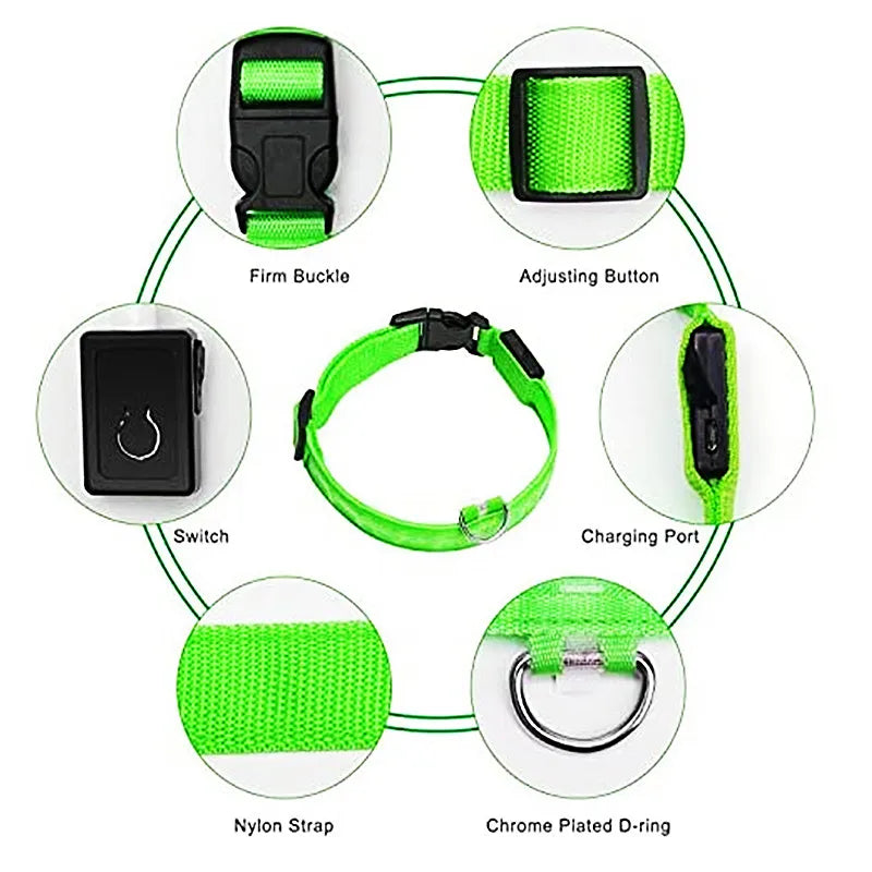 USB Rechargeable Luminous Collar Adjustable Led Glowing Dog Collar
