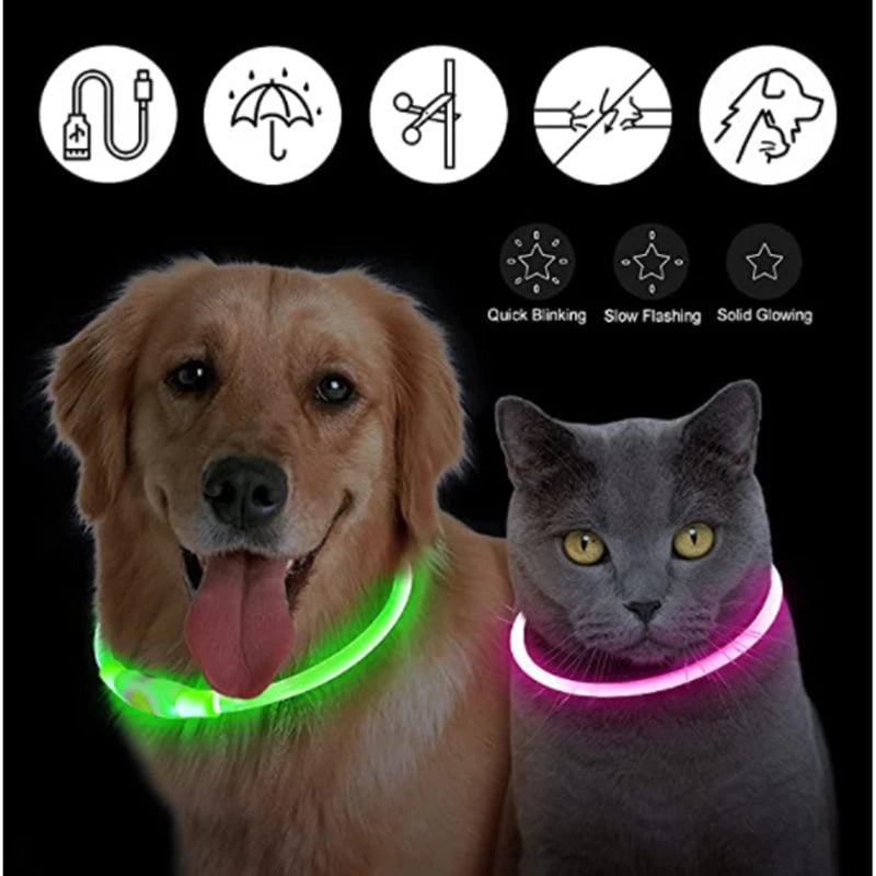 USB Rechargeable Luminous Collar Adjustable Led Glowing Dog Collar