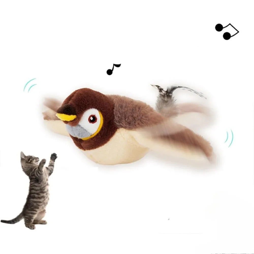 Simulated Bird Cat Toy Touch Sensitive Plush Toy Rechargeable Chirping Flapping Bird
