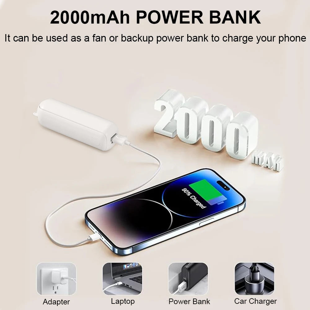 Portable Fan 2000mAh USB Rechargeable 3 Speed Mini Handheld Foldable Fan