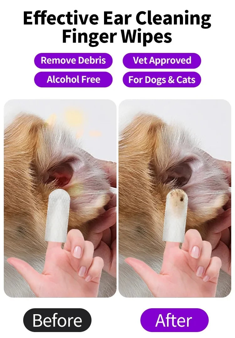50 PCS Pet Cleaning Products Ear Cleaning Wipes Ear Care Fingertips