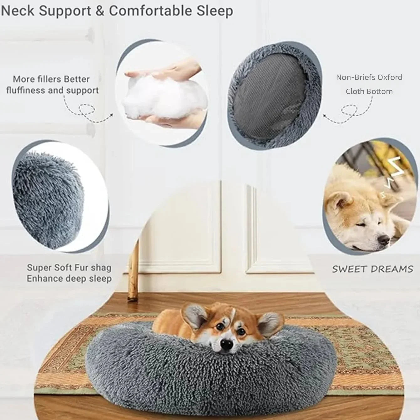 40-90cm Round Pet Bed for Large Dog Bed Super Soft Cat Bed Long Plush Dog House