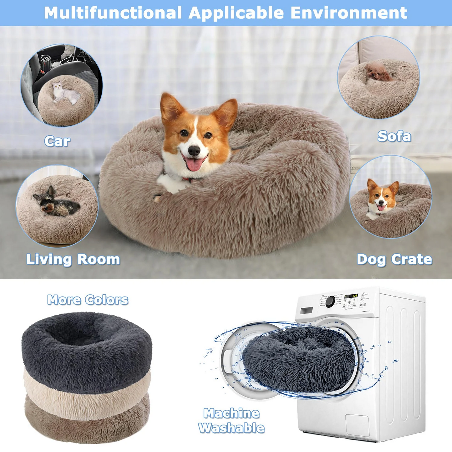 40-90cm Round Pet Bed for Large Dog Bed Super Soft Cat Bed Long Plush Dog House
