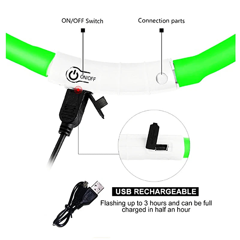 USB Rechargeable Luminous Collar Adjustable Led Glowing Dog Collar