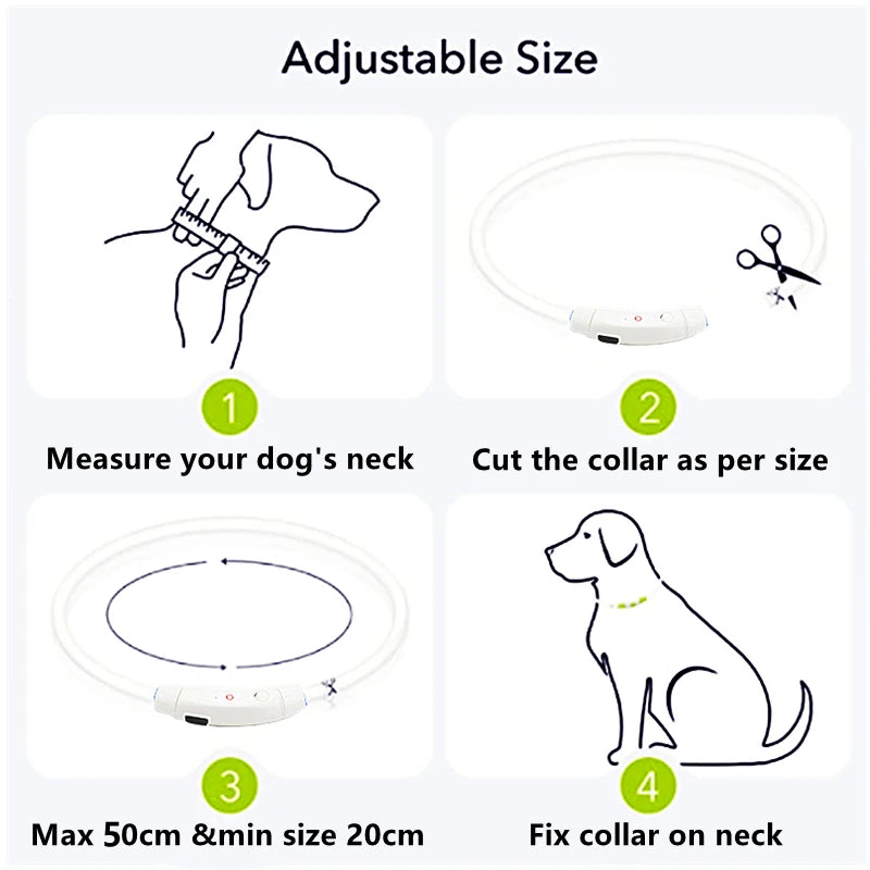 USB Rechargeable Luminous Collar Adjustable Led Glowing Dog Collar