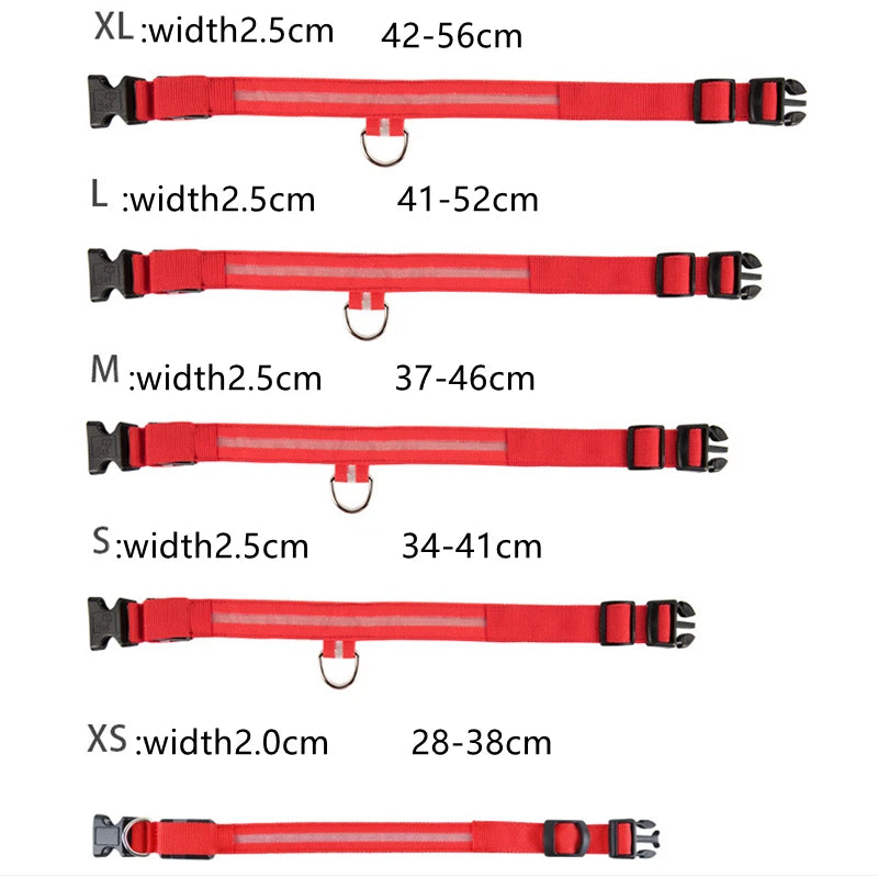USB Rechargeable Luminous Collar Adjustable Led Glowing Dog Collar
