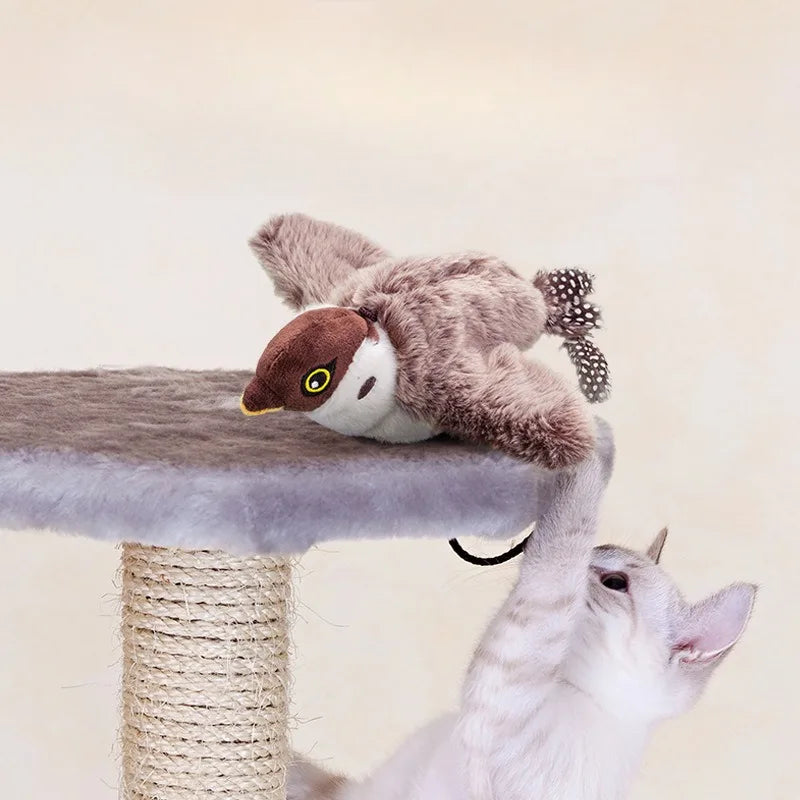 Simulated Bird Cat Toy Touch Sensitive Plush Toy Rechargeable Chirping Flapping Bird