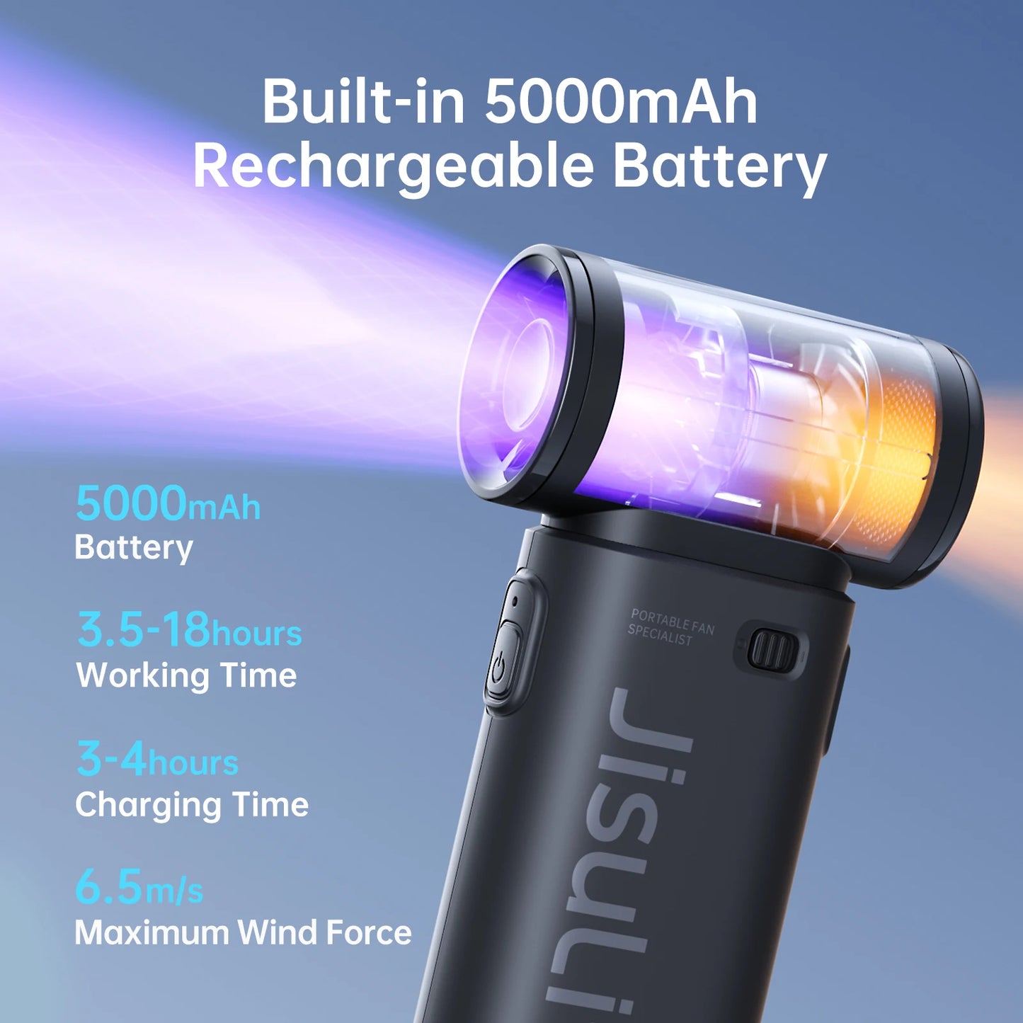 JISULIFE Jet Fan โ Your Pocket-Sized Cooling Beast with LED Screen,5 Speeds & 5000mAh