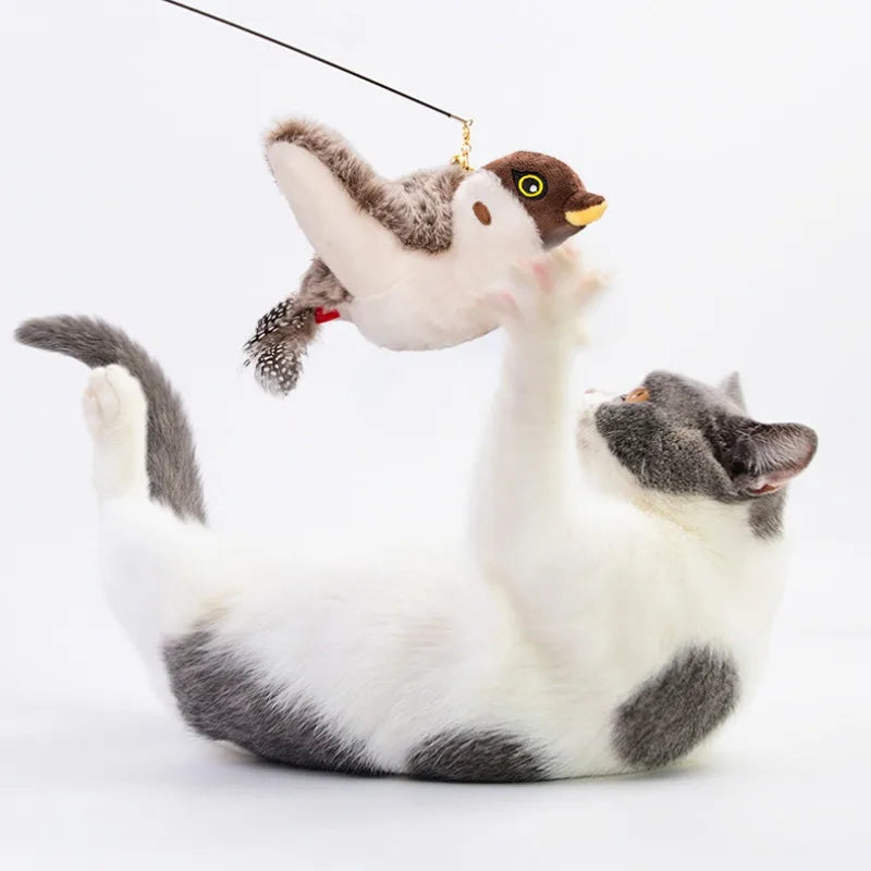 Simulated Bird Cat Toy Touch Sensitive Plush Toy Rechargeable Chirping Flapping Bird