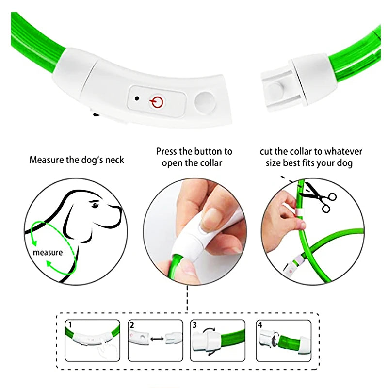 USB Rechargeable Luminous Collar Adjustable Led Glowing Dog Collar