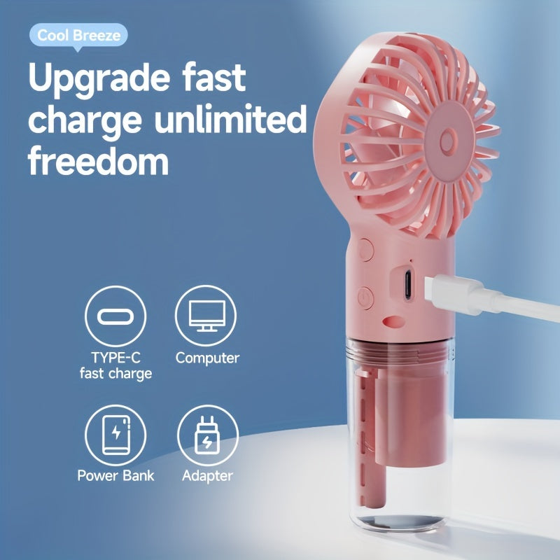 Rapid Cooling Rechargeable Handheld Misting Fan Steamer - Mini Portable Battery Operated Fan