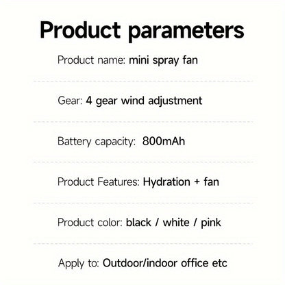Rapid Cooling Rechargeable Handheld Misting Fan Steamer - Mini Portable Battery Operated Fan
