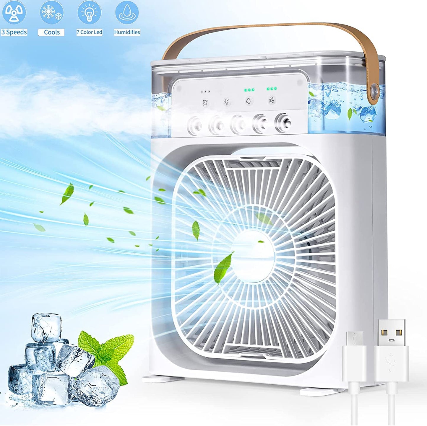 New 3 In 1 Fan AIr Conditioner Household Air Cooler LED Night Light Portable Humidifier Air Adjustment Fan Office Home Fan