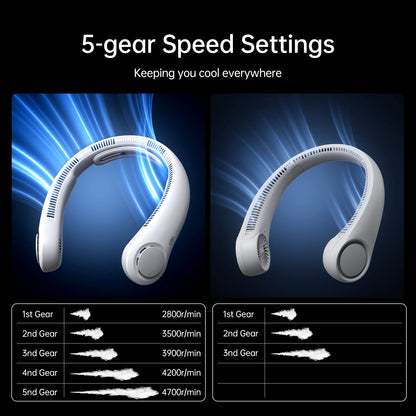 JISULIFE Portable Neck Fan,5000mAh Battery, Necksupport, 5 Speeds Gears Adjustment