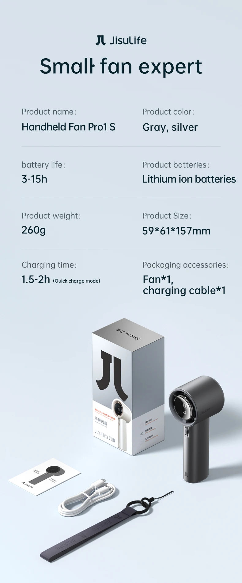 JISULIFE™ Mini Portable Fan – 100 Wind Speeds, LED Display & 5000mAh Power for Ultimate Outdoor Cooling for USA