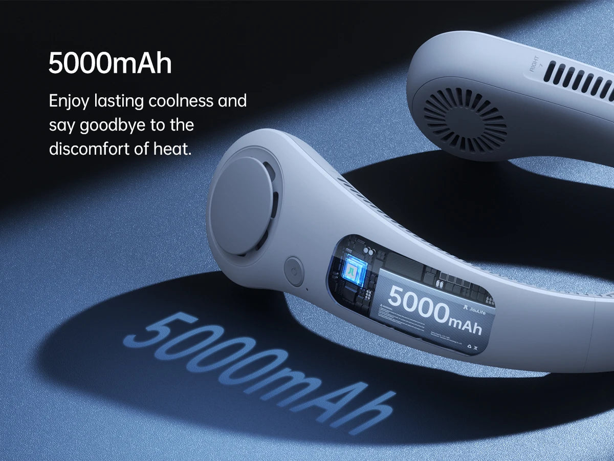 JISULIFE Portable Neck Fan,5000mAh Battery, Necksupport, 5 Speeds Gears Adjustment