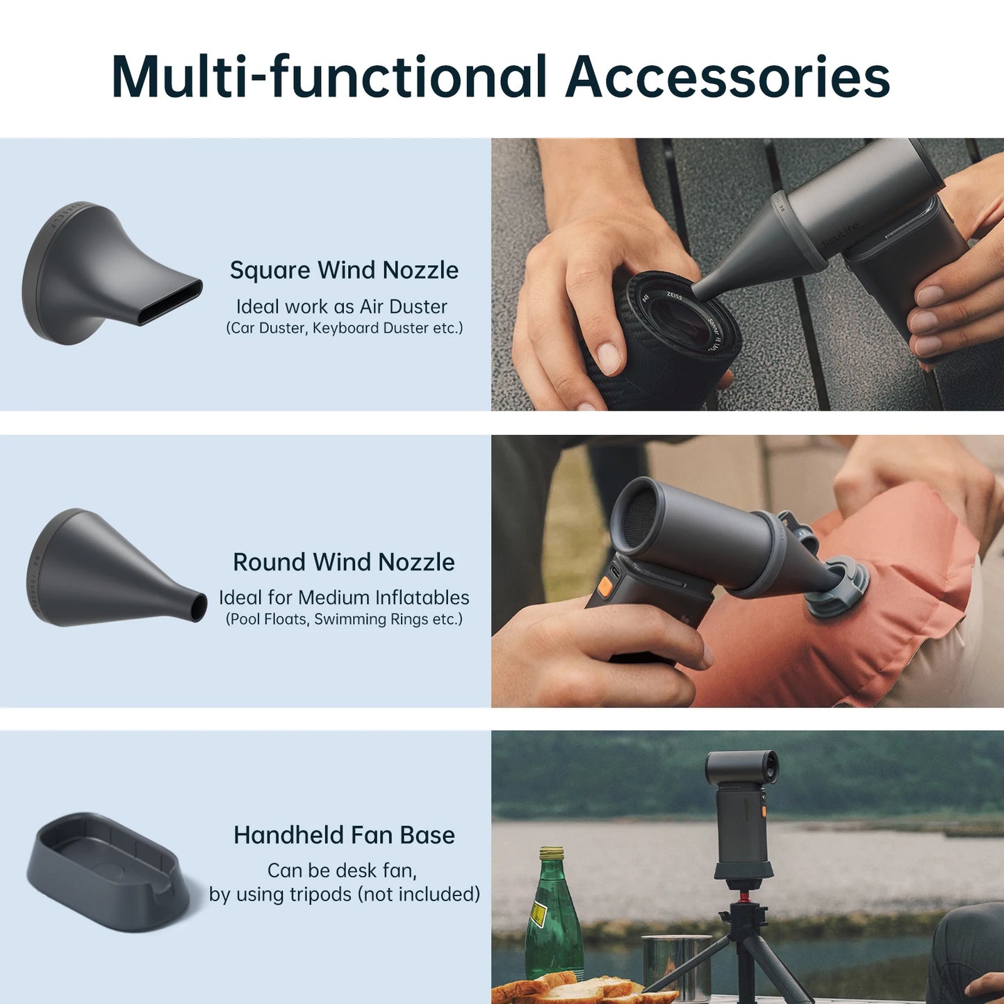 JISULIFE Portable Turbo Handheld Fan, 9000 mAh Battery, LED Display, Outdoor Camping