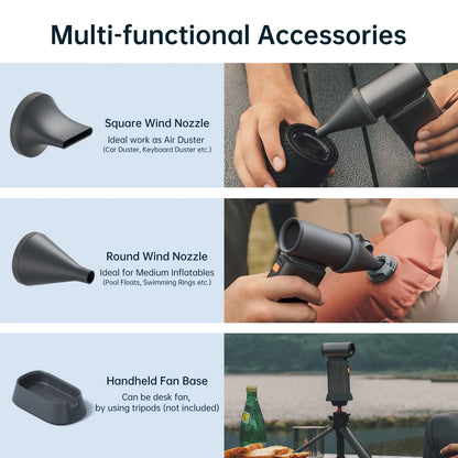 JISULIFE Portable Turbo Handheld Fan, 9000 mAh Battery, LED Display, Outdoor Camping