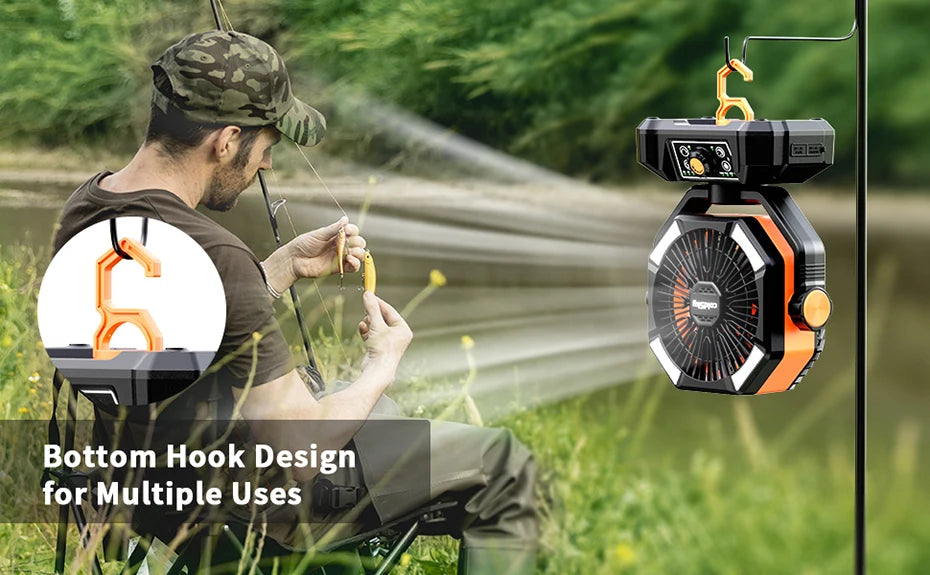 20000mAh Battery Camping Fan with 4 LED Lantern 8 Speeds Desk Fan Portable Outdoor Fan for Outdoor Camping