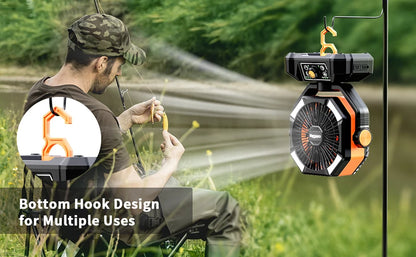 20000mAh Battery Camping Fan with 4 LED Lantern 8 Speeds Desk Fan Portable Outdoor Fan for Outdoor Camping