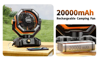20000mAh Battery Camping Fan with 4 LED Lantern 8 Speeds Desk Fan Portable Outdoor Fan for Outdoor Camping