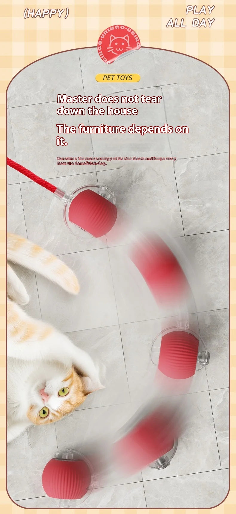 Cat Interactive Ball Toys Automatic Rolling Ball Faux Tail Rechargeable