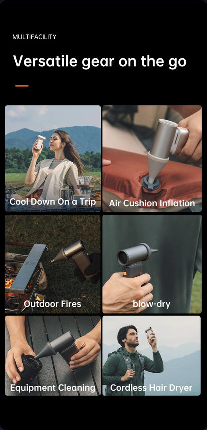 JISULIFE Portable Turbo Handheld Fan, 9000 mAh Battery, LED Display, Outdoor Camping