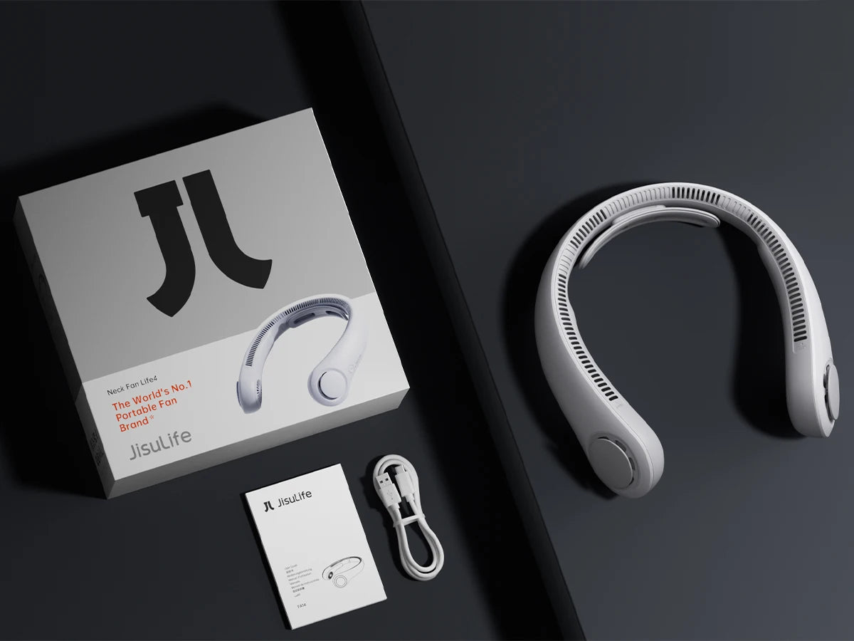 JISULIFE Portable Neck Fan,5000mAh Battery, Necksupport, 5 Speeds Gears Adjustment