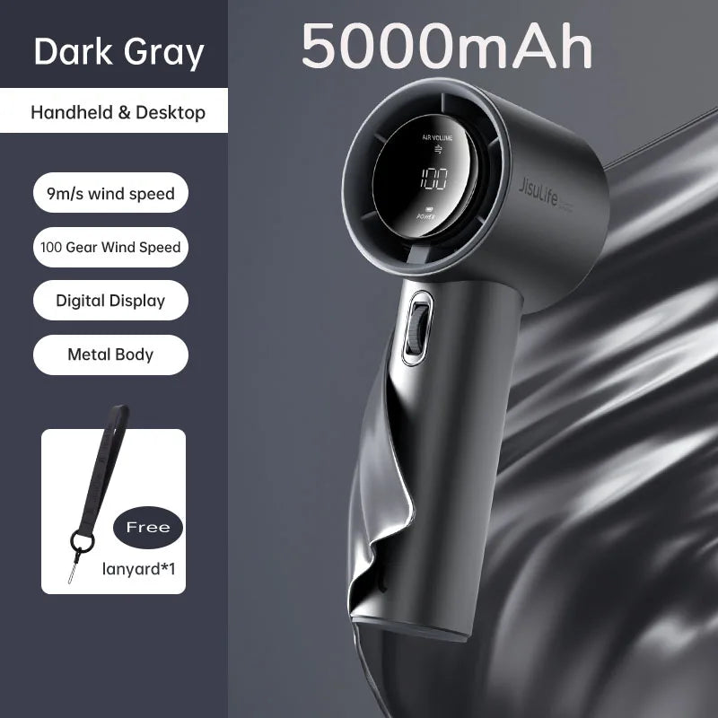 JISULIFE™ Mini Portable Fan – 100 Wind Speeds, LED Display & 5000mAh Power for Ultimate Outdoor Cooling for USA