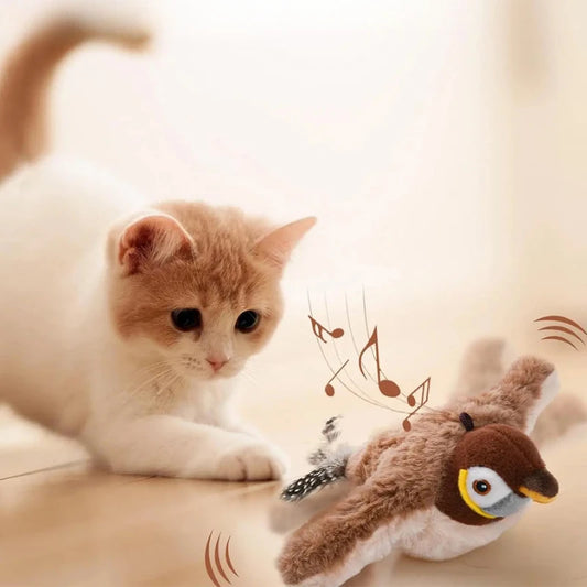 Simulated Bird Cat Toy Touch Sensitive Plush Toy Rechargeable Chirping Flapping Bird