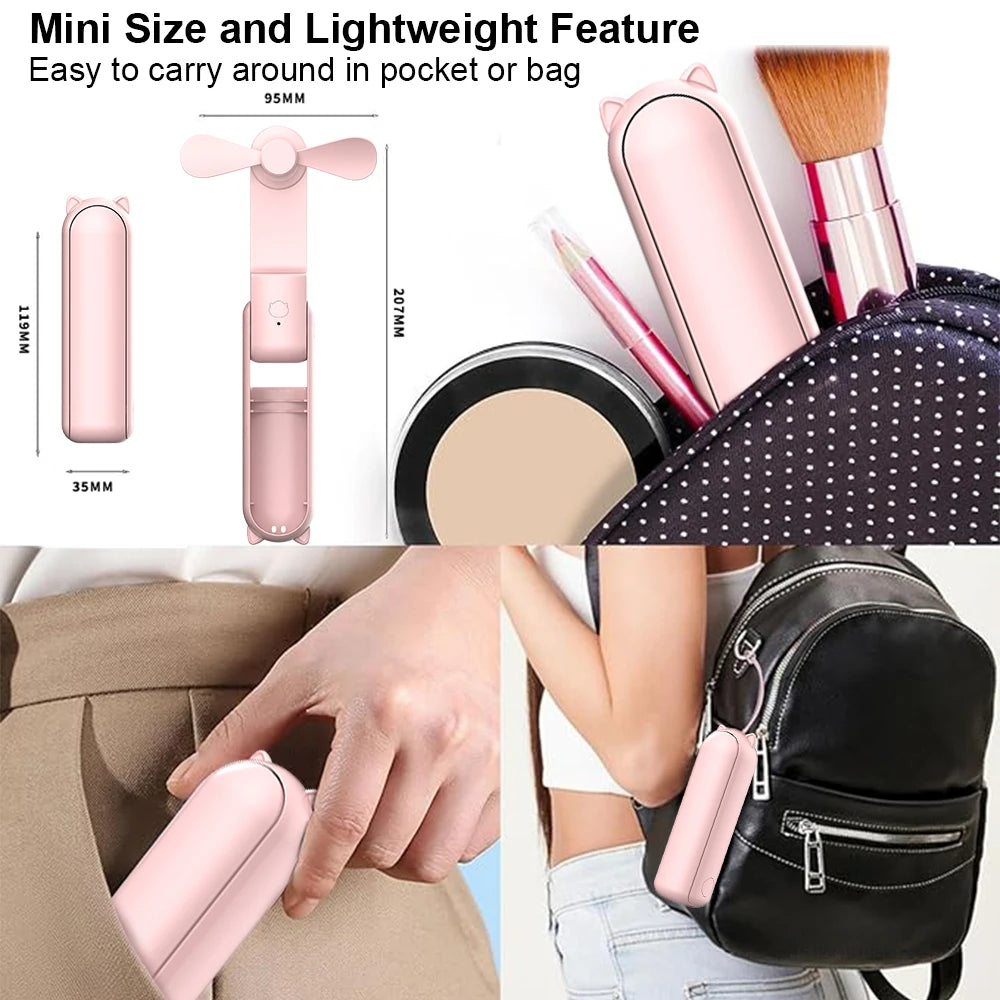 Portable Fan 2000mAh USB Rechargeable 3 Speed Mini Handheld Foldable Fan