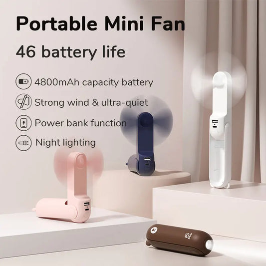 JISULIFE Portable Fan Mini Handheld Fan USB 4500mAh,Small 3 in1 Pocket Fan with Power Bank Flashlight Feature