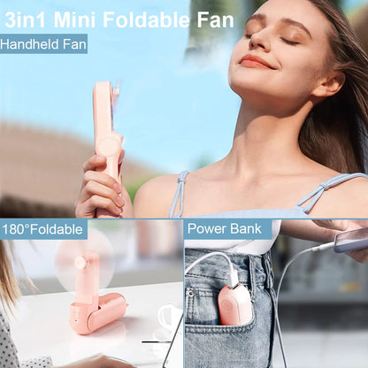 Portable Fan 2000mAh USB Rechargeable 3 Speed Mini Handheld Foldable Fan