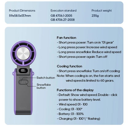 Portable High Speed Cooling Handheld Fan 3600mAh Rechargeable Foldable Fan