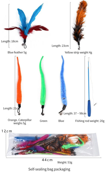 11pcs Replacement Cat Feather Toy Set Feather Replacement Head Retractable Cat Stick