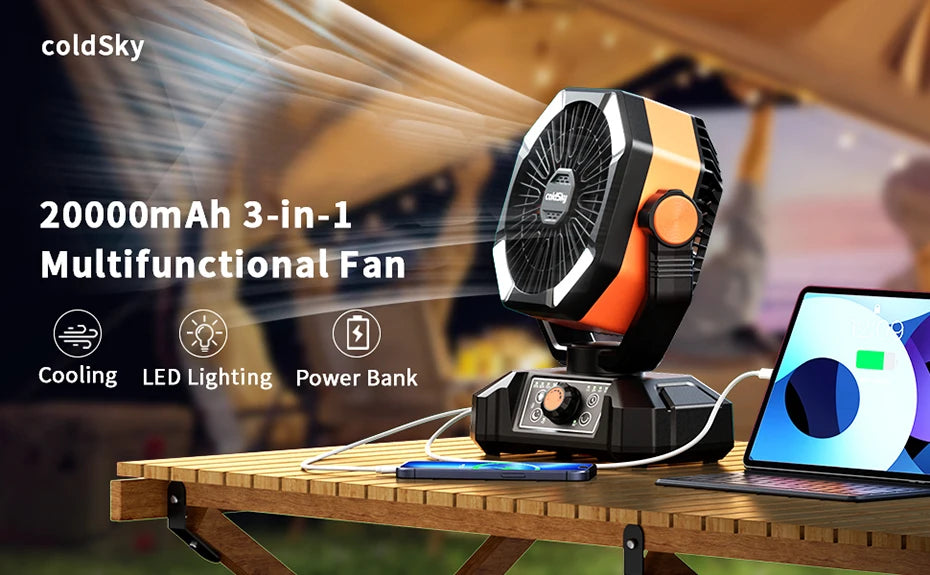 20000mAh Battery Camping Fan with 4 LED Lantern 8 Speeds Desk Fan Portable Outdoor Fan for Outdoor Camping