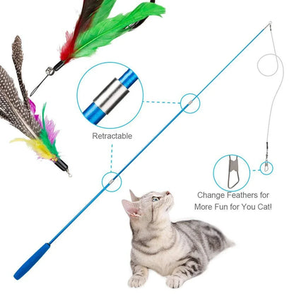 11pcs Replacement Cat Feather Toy Set Feather Replacement Head Retractable Cat Stick