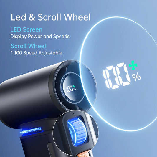 JISULIFE Portable Turbo Handheld Fan, 9000 mAh Battery, LED Display, Outdoor Camping