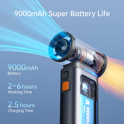 JISULIFE Portable Turbo Handheld Fan, 9000 mAh Battery, LED Display, Outdoor Camping