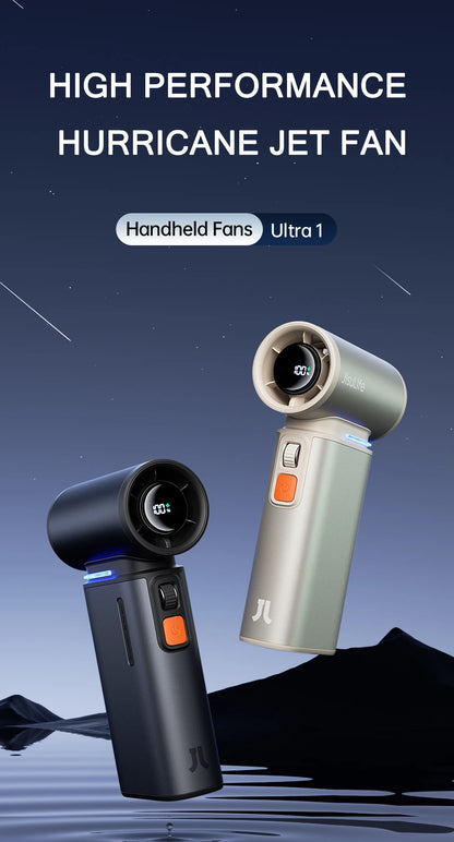 JISULIFE Portable Turbo Handheld Fan, 9000 mAh Battery, LED Display, Outdoor Camping