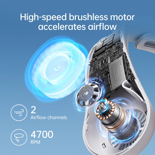 JISULIFE Portable Neck Fan,5000mAh Battery, Necksupport, 5 Speeds Gears Adjustment