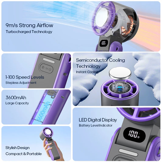 Portable High Speed Cooling Handheld Fan 3600mAh Rechargeable Foldable Fan