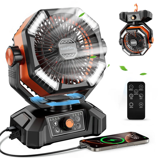 20000mAh Battery Camping Fan with 4 LED Lantern 8 Speeds Desk Fan Portable Outdoor Fan for Outdoor Camping