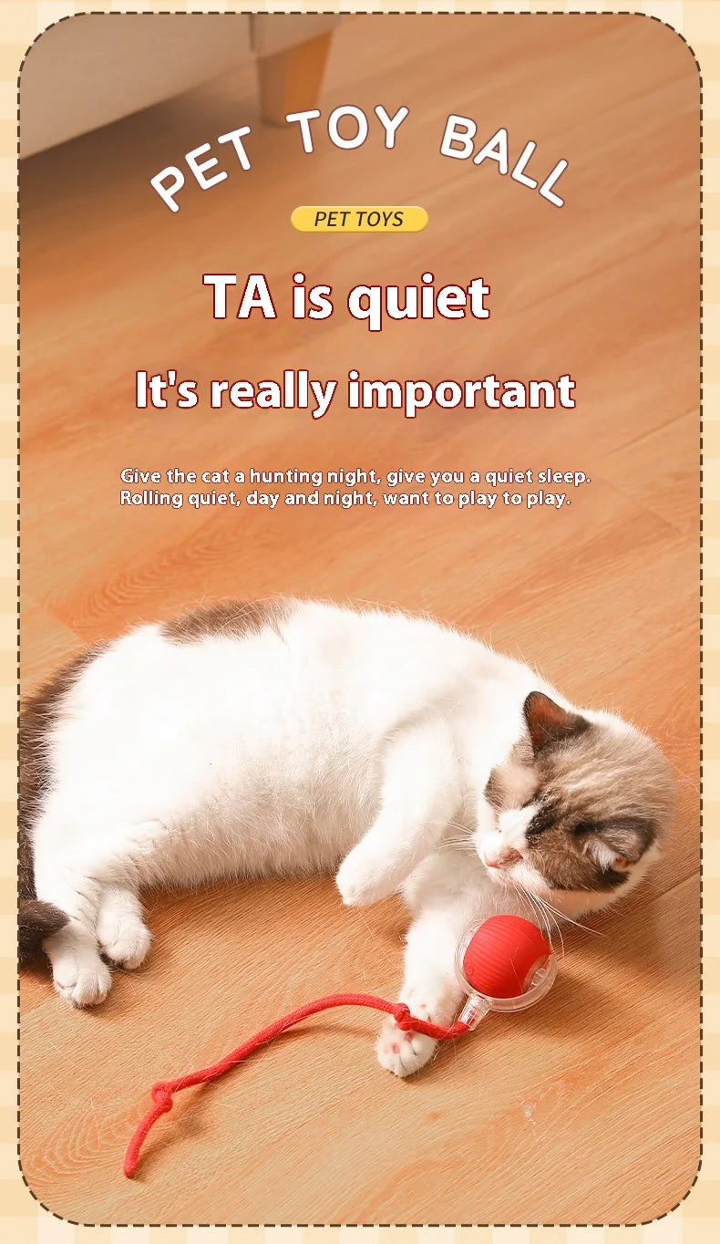 Cat Interactive Ball Toys Automatic Rolling Ball Faux Tail Rechargeable