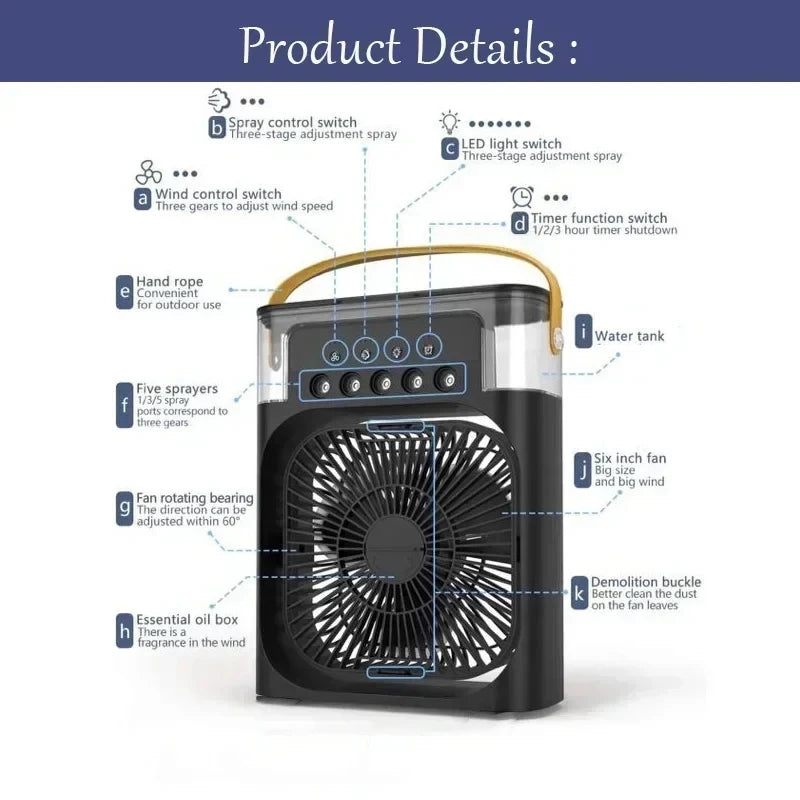 New 3 In 1 Fan AIr Conditioner Household Air Cooler LED Night Light Portable Humidifier Air Adjustment Fan Office Home Fan