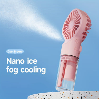 Rapid Cooling Rechargeable Handheld Misting Fan Steamer - Mini Portable Battery Operated Fan